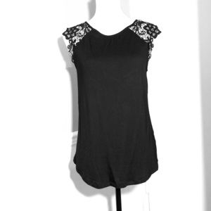 Rachel Lace Cap Sleeve Black Knit Top